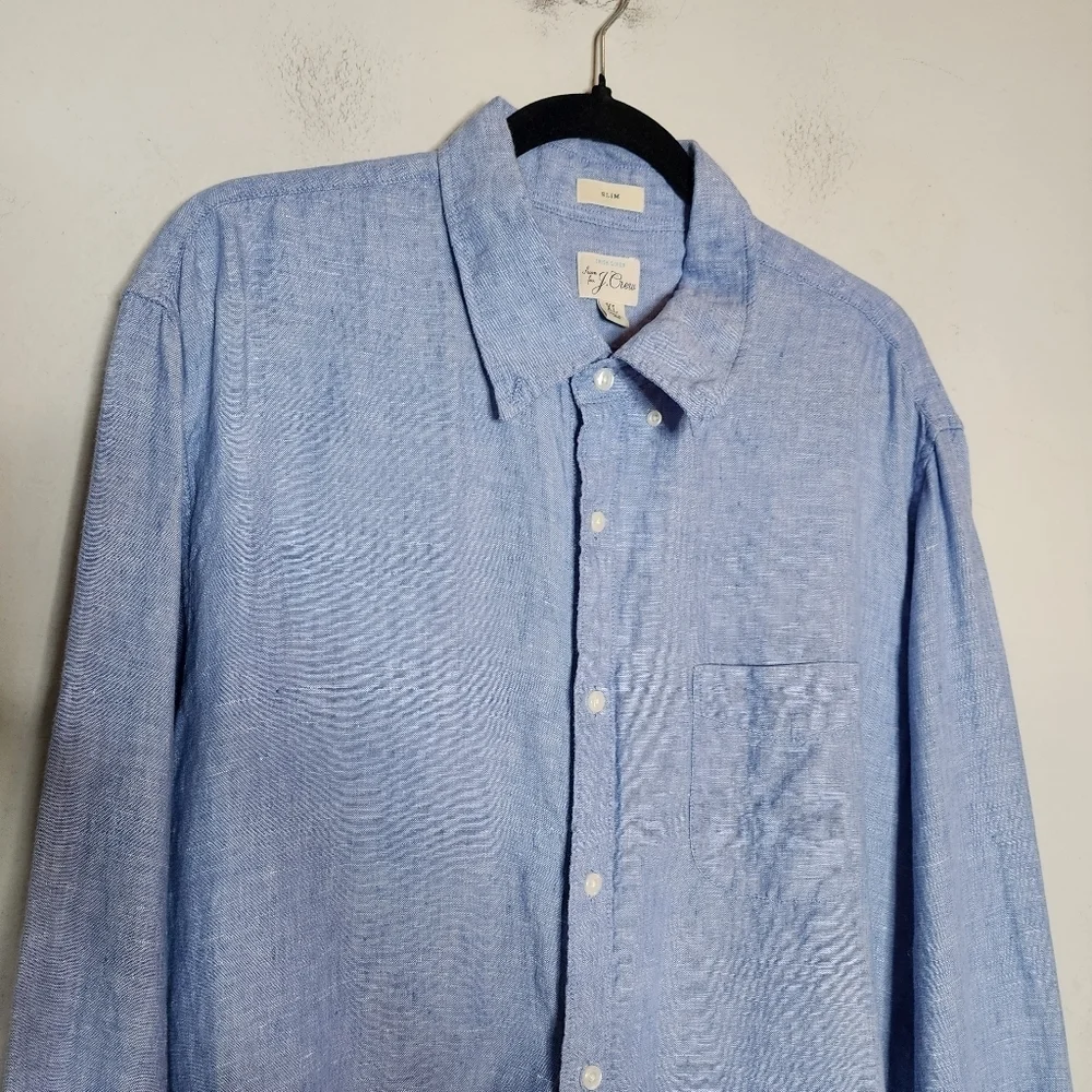 100% Linen J. Crew‎ Baird McNutt Blue Long Sleeve Button Shirt Men's Size XL
